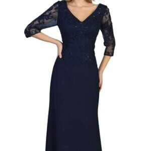 NWT May Queen MQ1783 Illusion Evening Dress Navy Size M